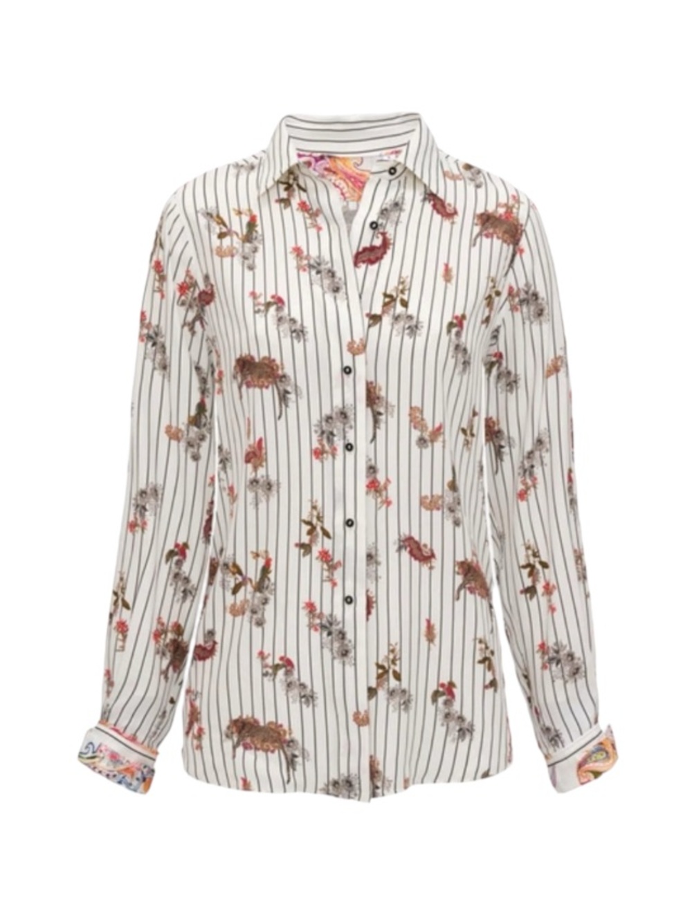 Robert Graham Women's Carrie Print Striped Silk Blend Shirt Button Down Medium